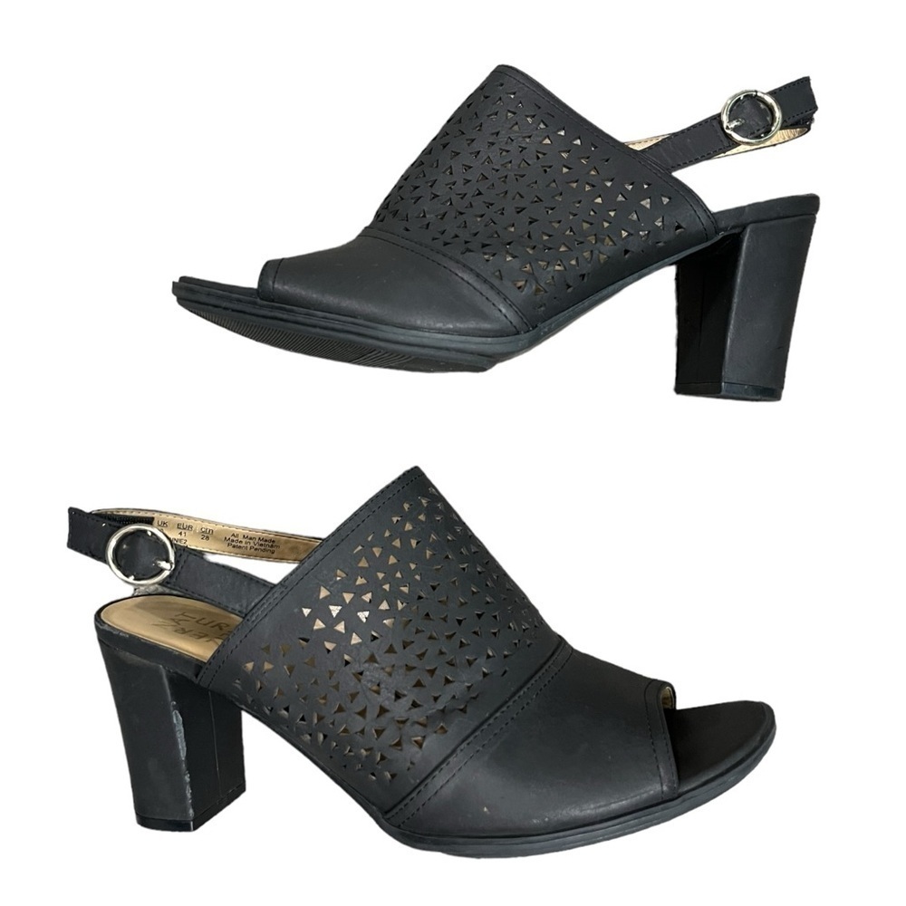 Naturalizer Black Perforated Sling Back Peep Toe Chunky Heel Sandals